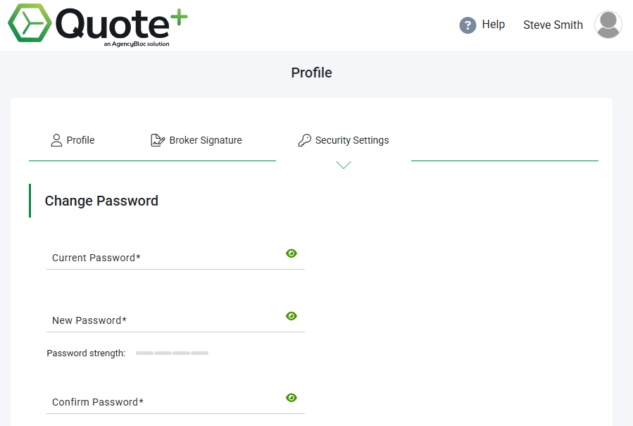 Screenshot showing the Security Settings tab of account settings