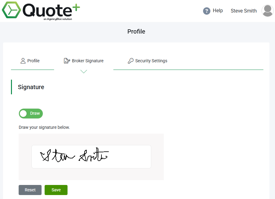 Screenshot showing a drawn signature in account settings