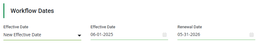Screenshot showing the Workflow Dates in the Proposal Configuration step of the Proposal process