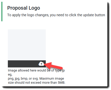 Screenshot showing how to upload an image file for the Proposal Logo