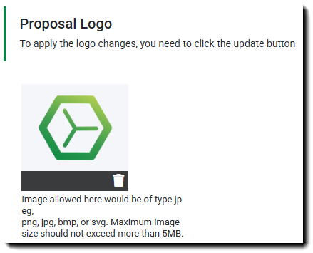 Screenshot showing a successfully uploaded image for the Proposal Logo