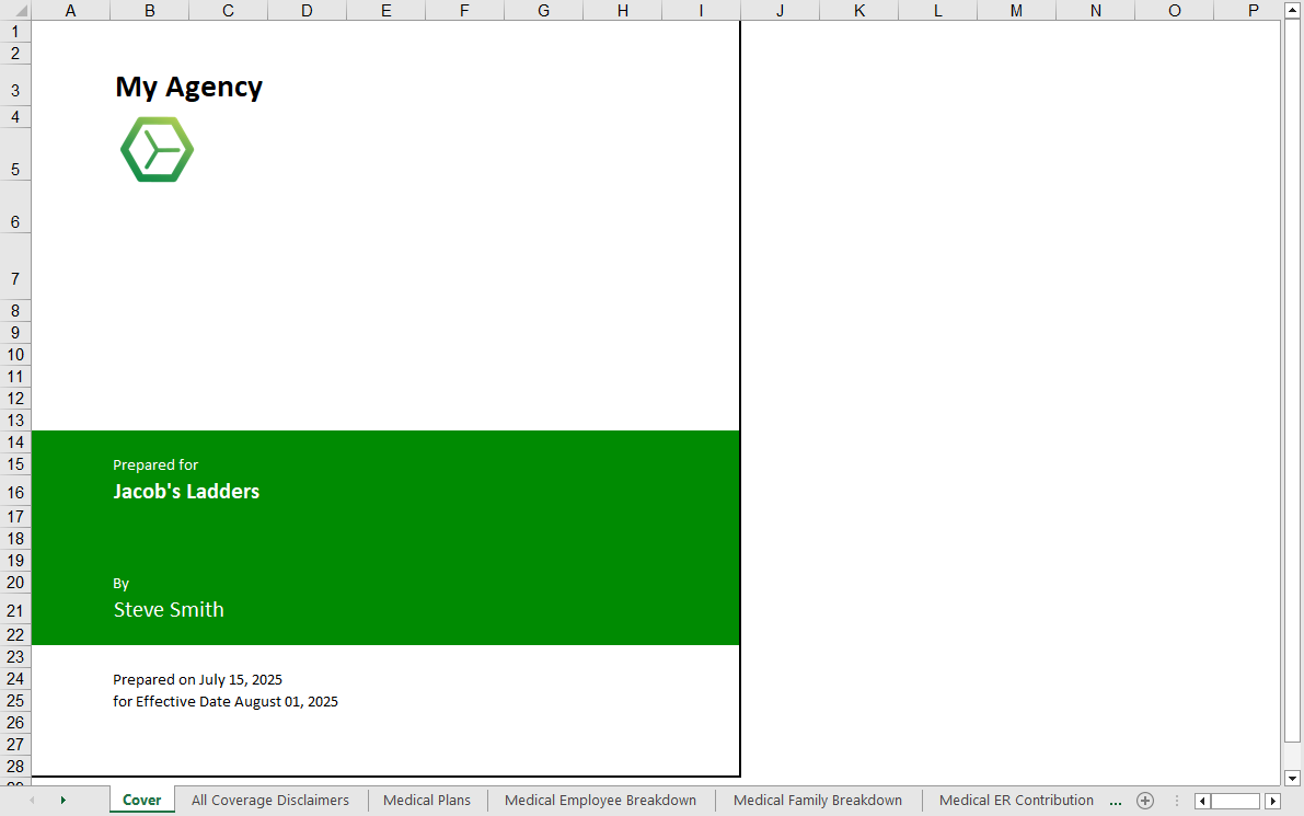 Screenshot showing the agency's Proposal Logo on the cover page of a downloaded Proposal Template