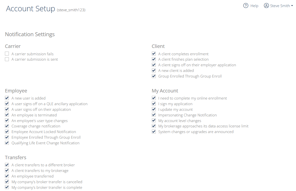 Screenshot showing a list of Broker notification settings
