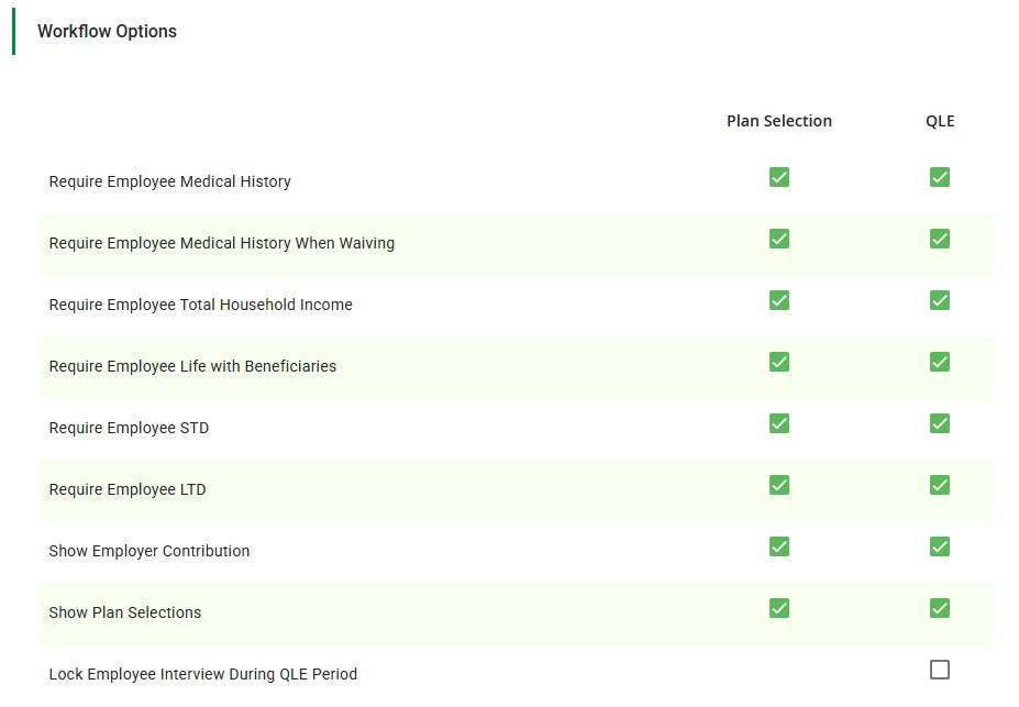 Screenshot showing the Workflow Options section on the Configure Plan Selection page