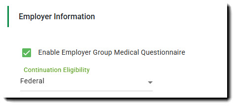 Screenshot showing the Employer Information section on the Configure Plan Selection page