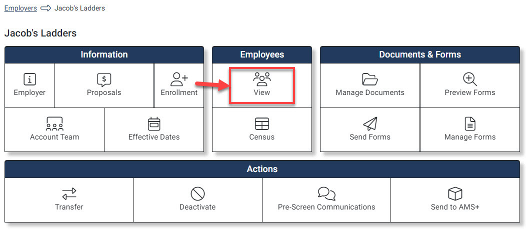 Screenshot showing how to access the Employee Listing from the Employer Hub