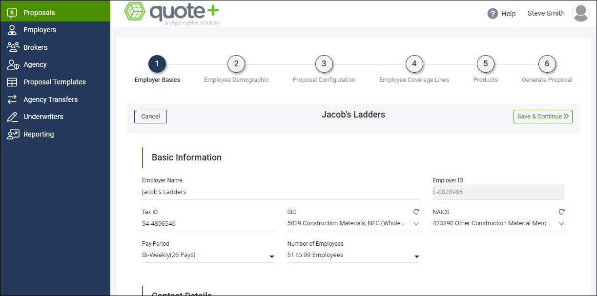Screenshot showing how to add an Employer in the Proposal process