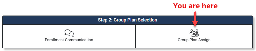 Screenshot highlighting the Group Plan Assign link in the Enrollment Hub