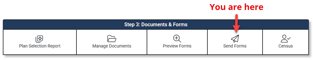 Screenshot highlighting the Send Forms link in the Enrollment Hub