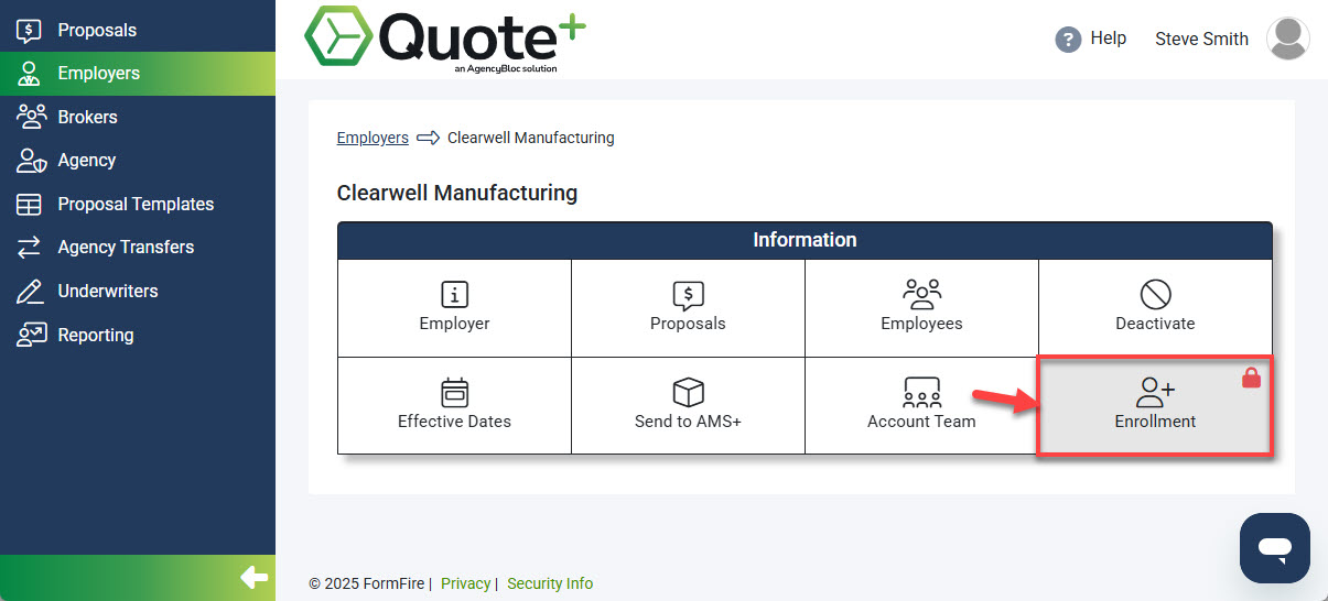 Screenshot showing how to unlock Enrollment functionality from the Employer Hub