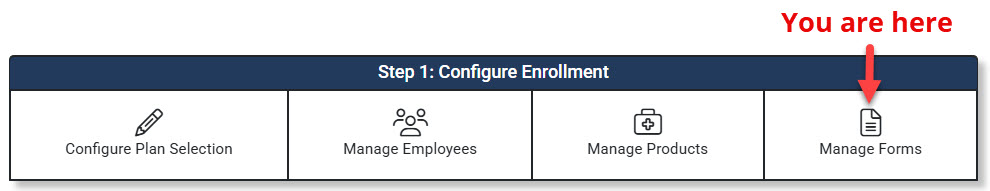 Screenshot highlighting the Manage Forms link in the Enrollment Hub