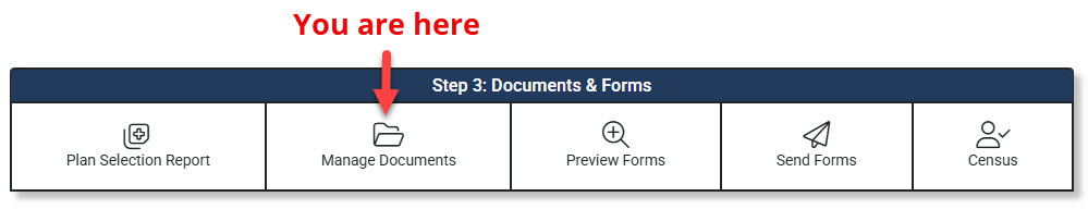 Screenshot highlighting the Manage Documents link in the Enrollment Hub
