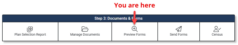 Screenshot highlighting the Preview Forms link in the Enrollment Hub