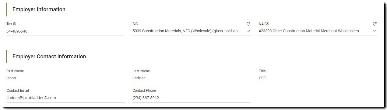 Screenshot showing the Employer Information and Employer Contact Information sections in Step 3 of a Proposal
