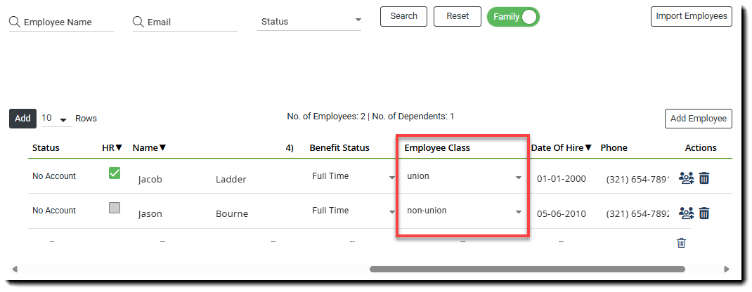 Screenshot highlighting Employee Classes in the Employee Demographics step of a Proposal