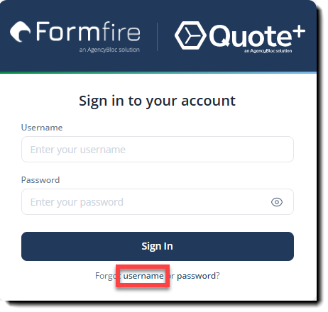 Screenshot showing the username link on the Login page