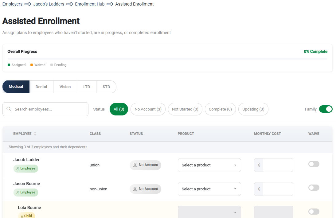 Screenshot showing the Assisted Enrollment page